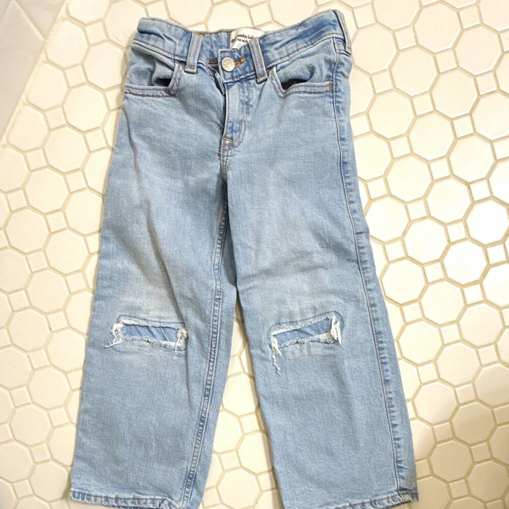 Abercrombie Kids Girls Wide-Leg Jeans 5-6 Regular High Rise Light Wash Blue